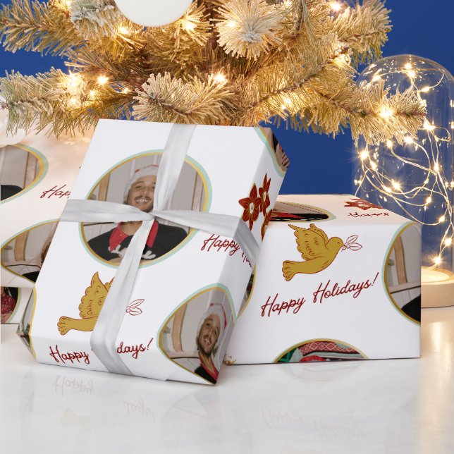 Benutzerdefiniertes Foto und Poinsettia Geschenkpapier (Feiertage)