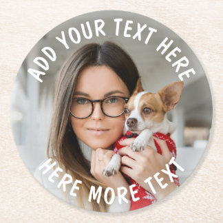 Benutzerdefiniertes Foto und Text oder Name Runder Pappuntersetzer