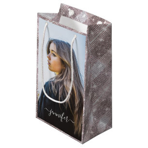 Benutzerdefiniertes Foto und Text Rose Gold Einzig Kleine Geschenktüte