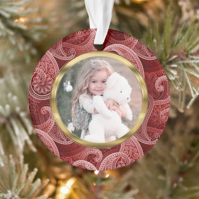 Benutzerdefiniertes Foto und Text von Burgundy Red Ornament (Baum)