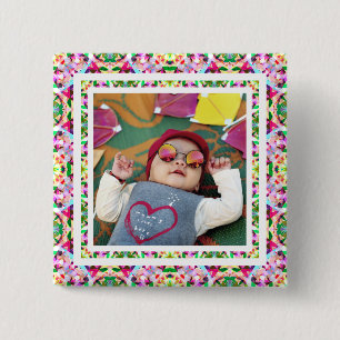 Benutzerdefiniertes Foto Vibrant Pink Happy Green  Button