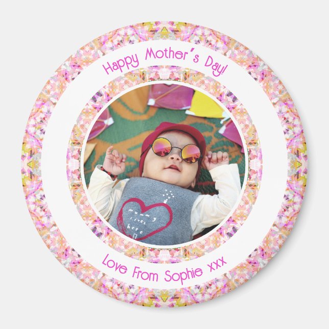 Benutzerdefiniertes Foto Vibrant Pink Happy Green  Magnet (Vorne)