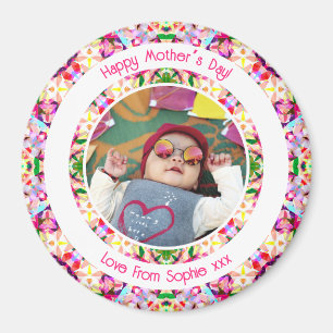 Benutzerdefiniertes Foto Vibrant Pink Happy Green  Magnet