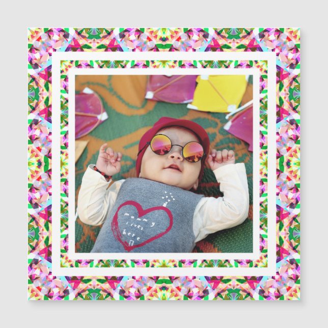 Benutzerdefiniertes Foto Vibrant Pink Happy Green  Magnetkarte (Vorderseite)