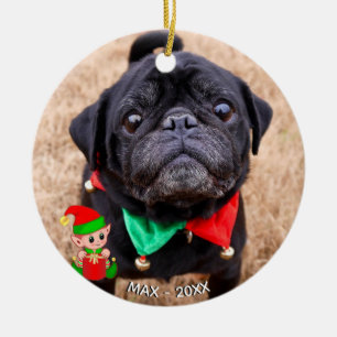 Benutzerdefiniertes Foto von schwarzem Mops-Hund m Keramik Ornament