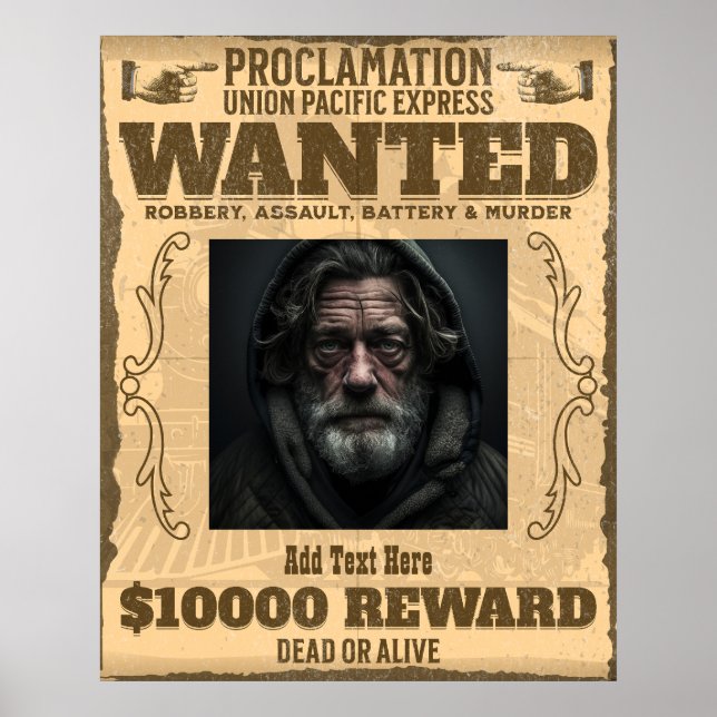 Benutzerdefiniertes Foto Wanted Dead or Alive Vint Poster (Vorne)