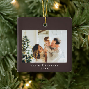 Benutzerdefiniertes Foto Weihnachten Braun Einfach Keramikornament