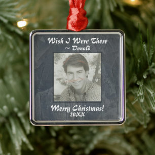 Benutzerdefiniertes Foto Weihnachten Schiefergrau Ornament Aus Metall