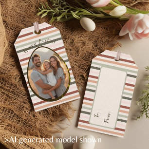 Benutzerdefiniertes Frohe Ostern gestreiftes Foto Geschenkanhänger