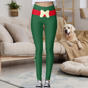 Benutzerdefiniertes Frohe Weihnachten Rot Elfenbei Leggings