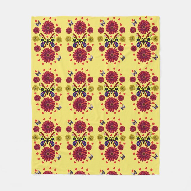 Benutzerdefiniertes Frühlings-Schmetterling-Blumen Fleecedecke (Vorderseite)