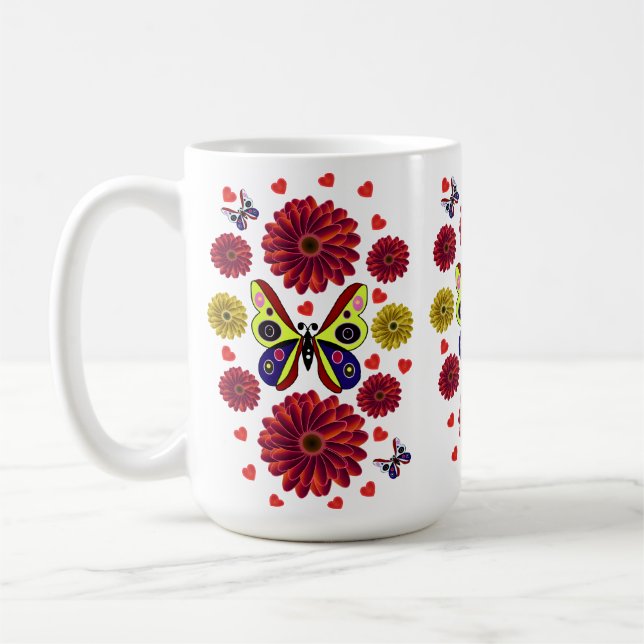 Benutzerdefiniertes Frühlings-Schmetterling-Blumen Kaffeetasse (Links)