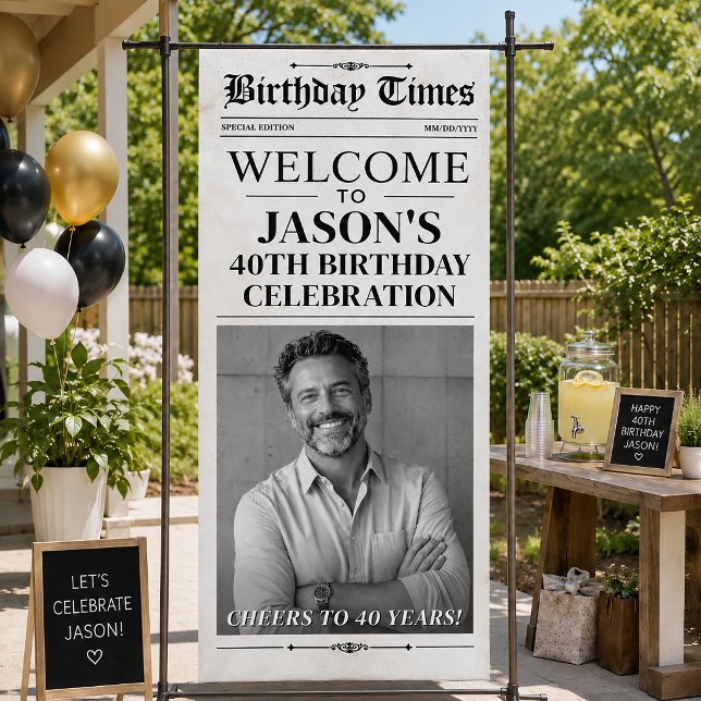 Benutzerdefiniertes Geburtstags-Willkommensschild  Banner (Custom Newspaper Birthday Welcome Sign, Vintage Banner
)