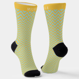 Benutzerdefiniertes Gelb Blau Chevron-Muster Socken