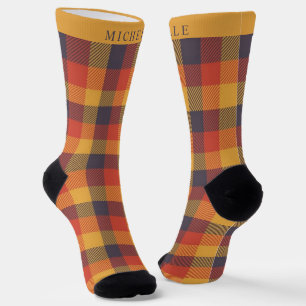 Benutzerdefiniertes Gelb Orange Lila Karomuster Socken