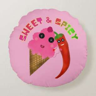 Benutzerdefiniertes Geschenk Süßes Eis und Chili-P Rundes Kissen