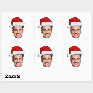 Benutzerdefiniertes Gesicht Foto Weihnachtsmann Hu Quadratischer Aufkleber