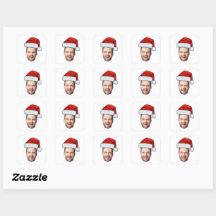 Benutzerdefiniertes Gesicht Foto Weihnachtsmann Hu Quadratischer Aufkleber