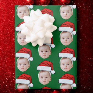Benutzerdefiniertes Gesicht Kopf Foto Weihnachtsma Geschenkpapier Set