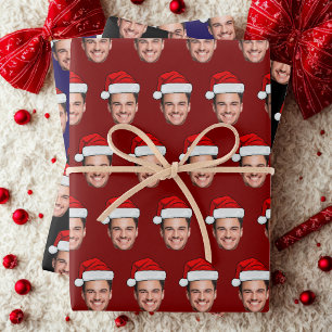 Benutzerdefiniertes Gesichtsfoto Weihnachtsmann Hu Geschenkpapier Set