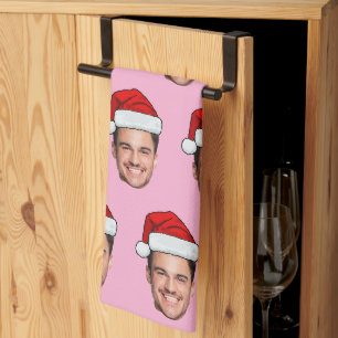 Benutzerdefiniertes Gesichtsfoto Weihnachtsmann Hu Geschirrtuch