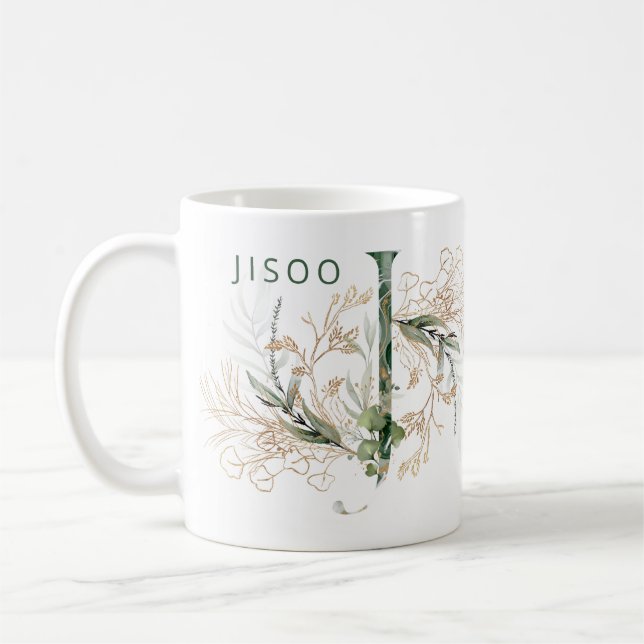 Benutzerdefiniertes goldenes botanisches Eukalyptu Kaffeetasse (Links)