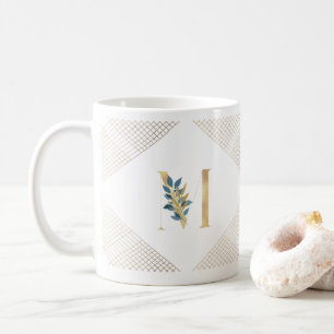 Benutzerdefiniertes Goldfolien-Monogramm Botanisch Kaffeetasse