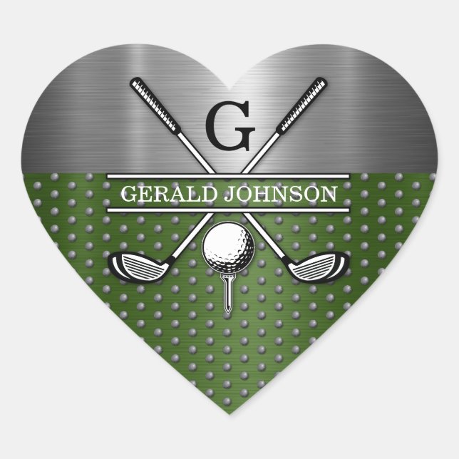 Benutzerdefiniertes Golf-Monogramm-Design Herz-Aufkleber (Vorderseite)
