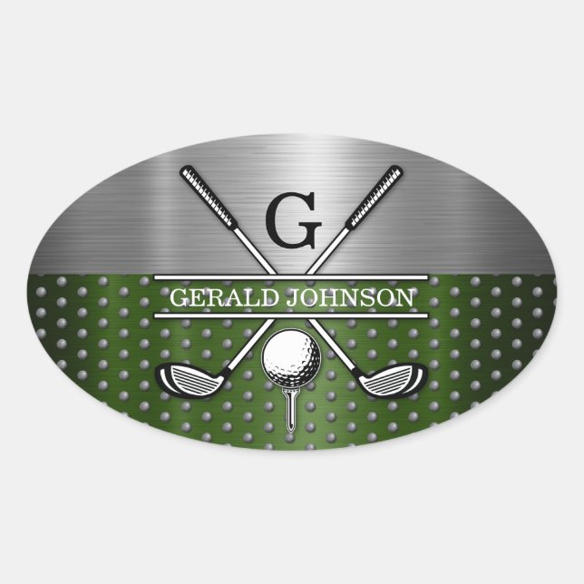 Benutzerdefiniertes Golf-Monogramm-Design Ovaler Aufkleber (Vorderseite)