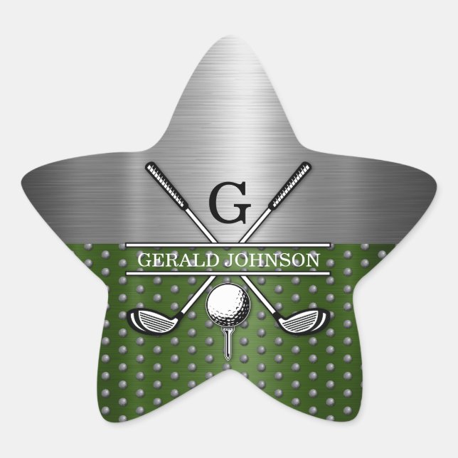 Benutzerdefiniertes Golf-Monogramm-Design Stern-Aufkleber (Vorderseite)