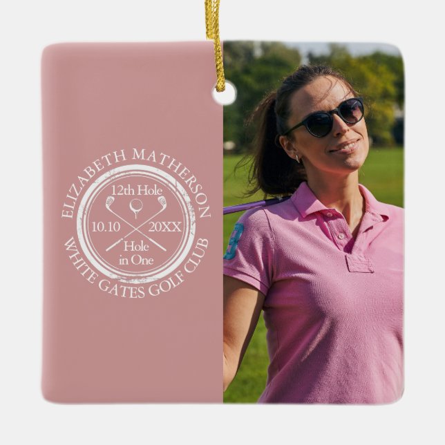 Benutzerdefiniertes Golfloch-in-Eins-Foto Golfer R Keramikornament (Vorderseite)