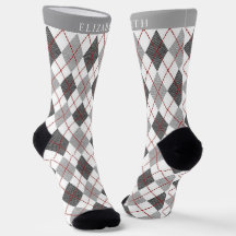 Benutzerdefiniertes Grau Schwarz Weiß Rot Argyle-M