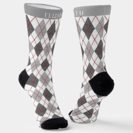 Benutzerdefiniertes Grau Schwarz Weiß Rot Argyle-M Socken