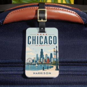 Benutzerdefiniertes Grün Nostalgisch USA Chicago I Gepäckanhänger