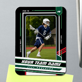 Benutzerdefiniertes grün-rotes Lacrosse-Spielerfot Magnet