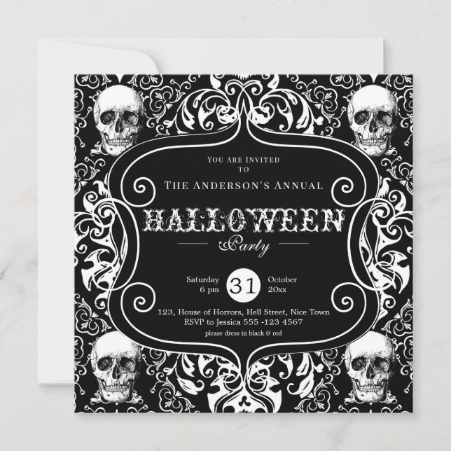 Benutzerdefiniertes Halloween-Party für den Schwar Einladung (Vorderseite)