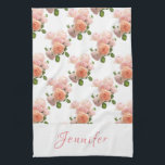 Benutzerdefiniertes handgeschriebenes Skript Pink  Geschirrtuch<br><div class="desc">Handgeschriebenes Skript Pink Rote Rosen Wasserfarbe Kunst Personalisiert Moderne Blumenmuster Küchentücher.</div>