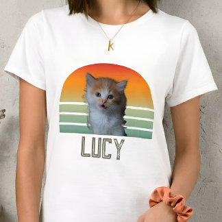 Benutzerdefiniertes Haustierfoto mit Namen Katze P T-Shirt