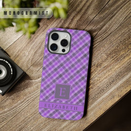 Benutzerdefiniertes hell dunkel lila schwarz karie iPhone 15 pro max hülle
