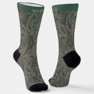 Benutzerdefiniertes Hell-Dunkelgrün Grau Paisley-M Socken