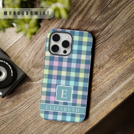 Benutzerdefiniertes Hellblau Gelb Pink Karomuster iPhone 15 Pro Max Hülle