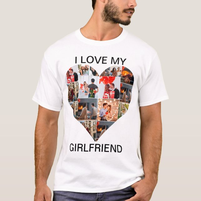 Benutzerdefiniertes Herz 16 Foto Collage I Liebe m T-Shirt (Vorderseite)