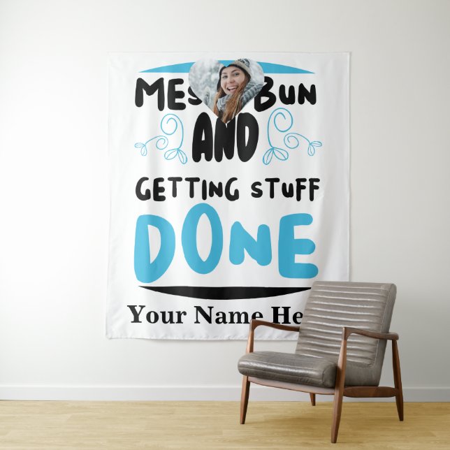 Benutzerdefiniertes Herz Foto Messy bun und bekomm Wandteppich (Beispiel)
