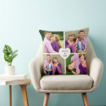 Benutzerdefiniertes Herz mit Doppelnamen 4 FotoCol Kissen<br><div class="desc">Modernes und stilvolles Design mit Kissendesign und einer 4-Foto-Collage mit quadratischen Fotos im Instagram-Stil in einer einfachen Anordnung, die mit Liebe in Herzform zentriert ist. Personalisieren Sie den dunkelgrau (Farbe kann geändert werden) Text mit einem minimalen Ampersand Monogramm Ihrer beiden Vornamen. Schenken Sie dem besonderen Menschen, den Sie Liebe haben,...</div>