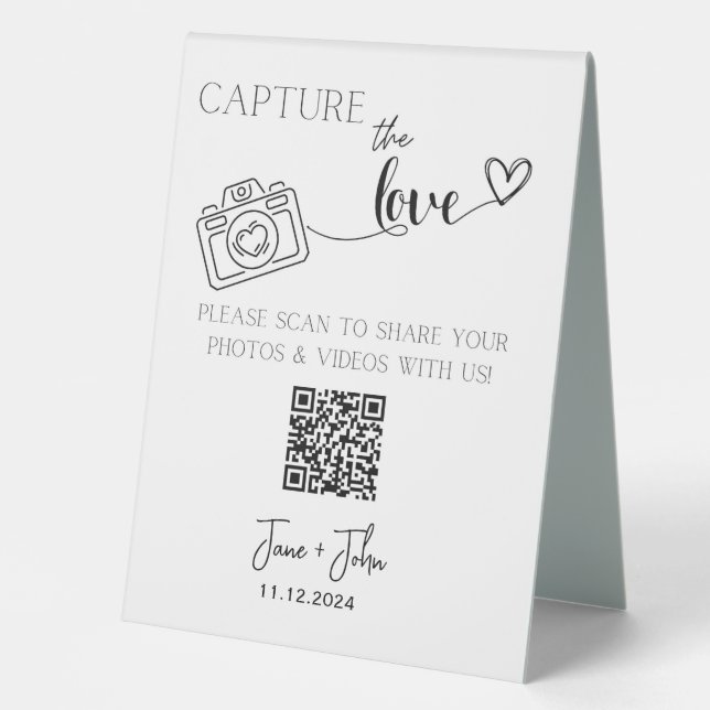 Benutzerdefiniertes Hochzeiten Foto QR Code-Zeiche Tischaufsteller (Vorderseite)