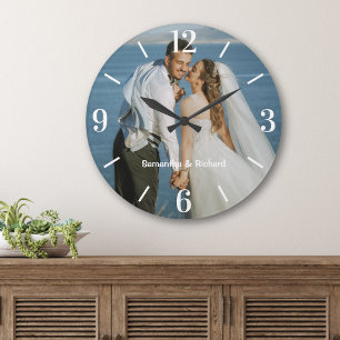Benutzerdefiniertes Hochzeitsfoto Paarnamen Andenk Große Wanduhr