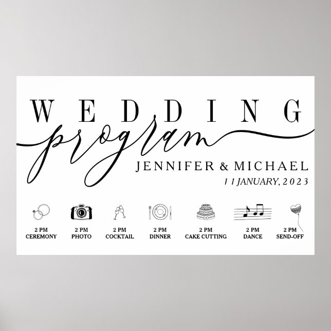 Benutzerdefiniertes Hochzeitsprogramm Symbole Zeit Poster (Vorne)