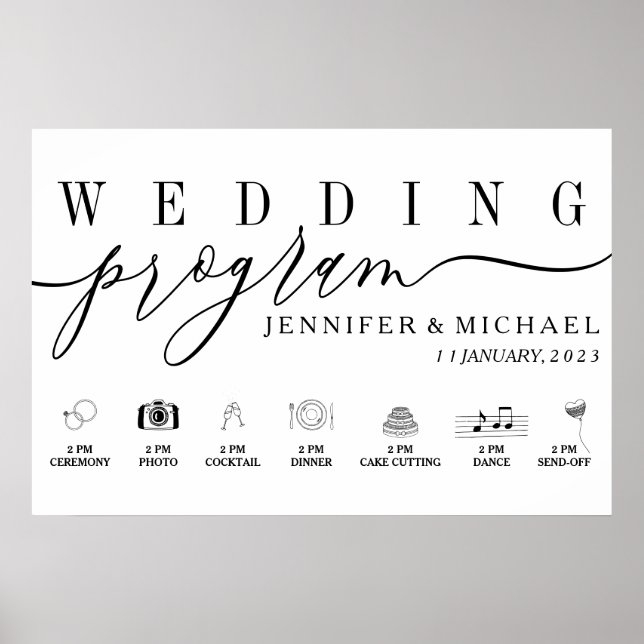 Benutzerdefiniertes Hochzeitsprogramm Symbole Zeit Poster (Vorne)