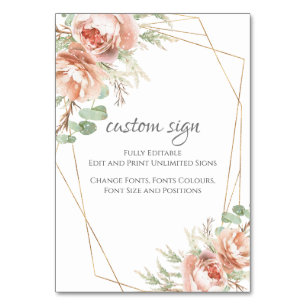 Benutzerdefiniertes Hochzeitsschild Blush-Rosen Tischnummer