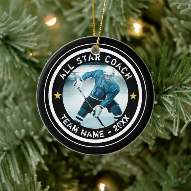 Benutzerdefiniertes Hockey Alle Star Coach Foto Ih Keramik Ornament (Baum)